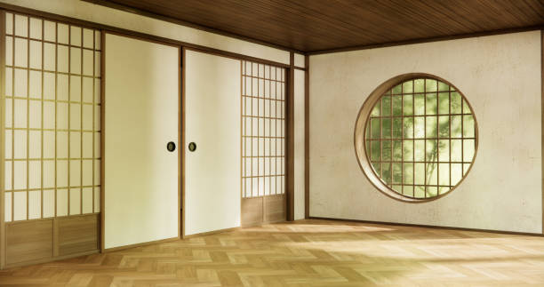 istock Circle window japan style on Empty room minimalist room interior 1812931443