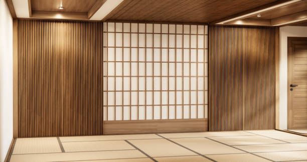 istock Interior, Empty room and tatami mat floor room modern style. 1812932037