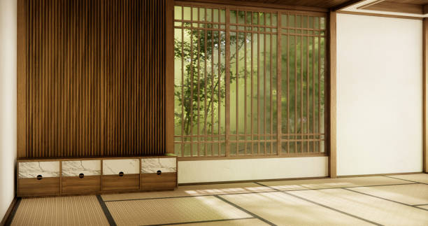 istock Interior, Empty room and tatami mat floor room modern style. 1812932052