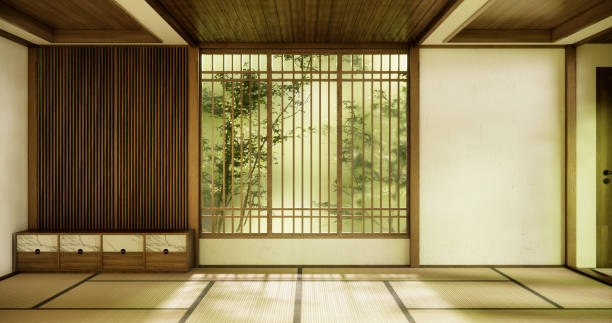 istock Interior, Empty room and tatami mat floor room modern style. 1812932058