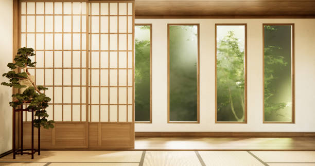 istock Interior, Empty room and tatami mat floor room modern style. 1812932099