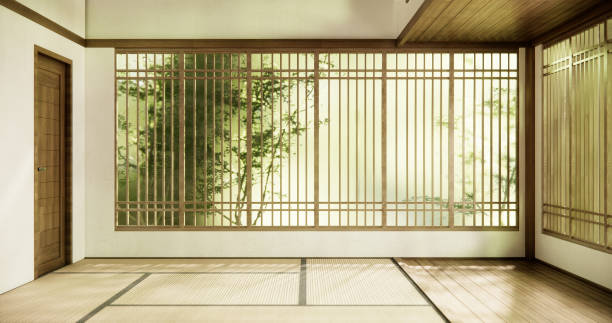 istock Interior, Empty room and tatami mat floor room modern style. 1812932668