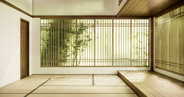 istock Interior, Empty room and tatami mat floor room modern style. 1812932670