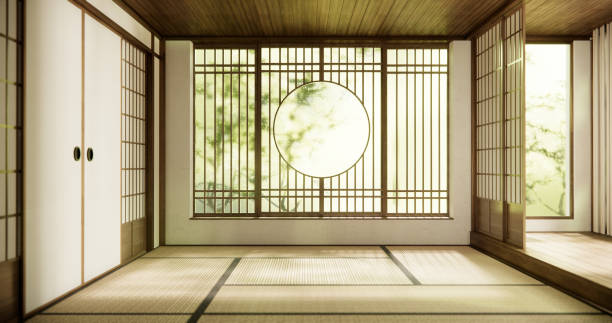 istock Interior, Empty room and tatami mat floor room modern style. 1812933175