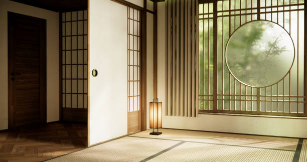 istock Circle window japan style on Empty room minimalist room interior 1812933251
