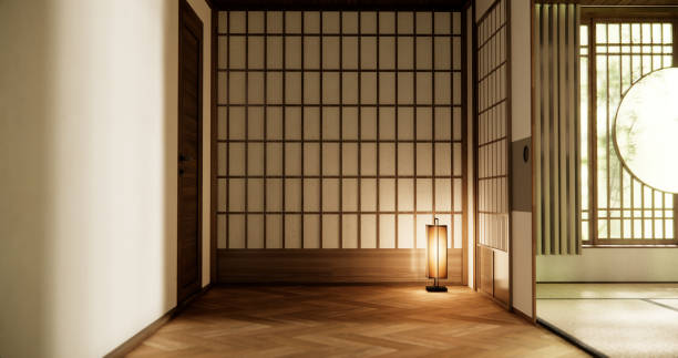 istock Circle window japan style on Empty room minimalist room interior 1812933254