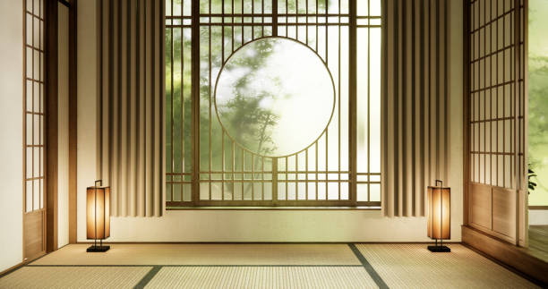 istock Circle window japan style on Empty room minimalist room interior 1812933266