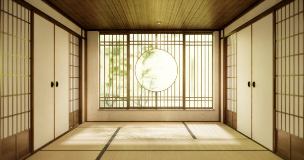 istock Circle window japan style on Empty room minimalist room interior 1812933304