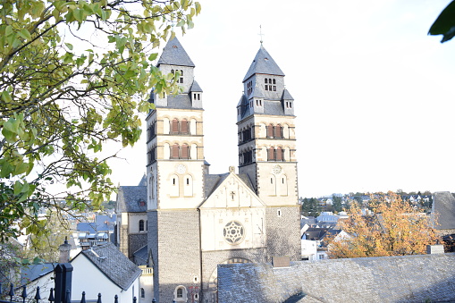 Mayen, Germany - 11/06/2023: church twin towers above Mayen