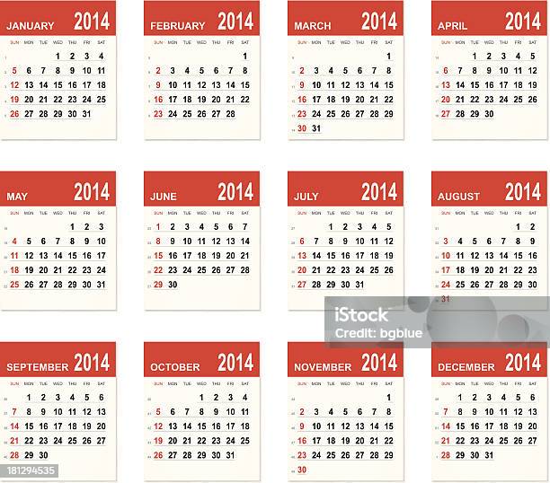 Vetores de Calendário De 2014 e mais imagens de 2014 - 2014, A Data, Agenda