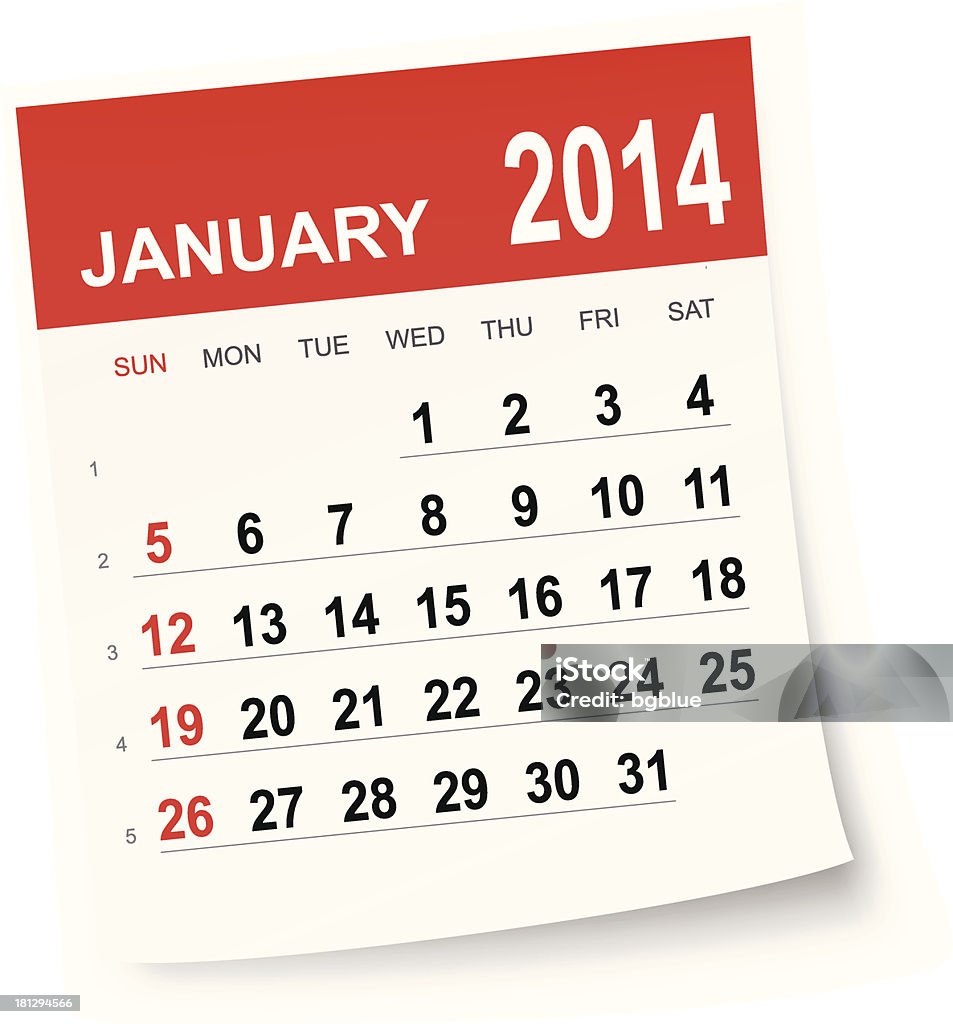 De janvier 2014 calendrier - clipart vectoriel de 2014 libre de droits