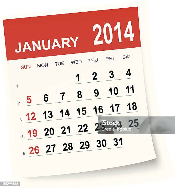 De Janvier 2014 Calendrier Vecteurs libres de droits et plus d'images vectorielles de 2014 - 2014, Agenda, Blanc