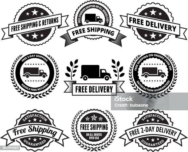 Free Delivery Black And White Badge Set Stock Illustration - Download Image Now - 20-24 Years, Arrow Symbol, Black And White