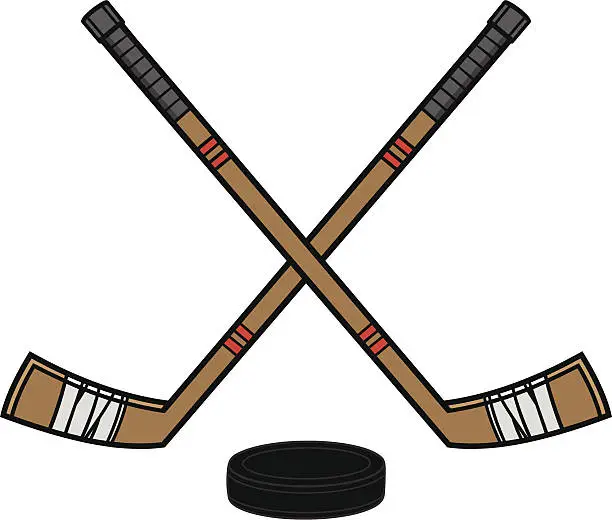 Vector illustration of Hockey Sticks & Puck