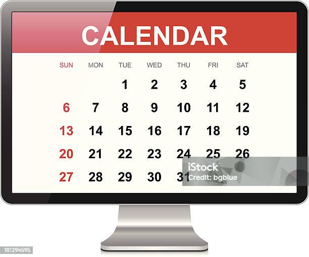 Vetores de Calendário Na Tela De Computador e mais imagens de Agenda pessoal - Agenda pessoal, Monitor de computador, Tela do dispositivo