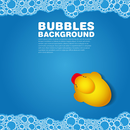 A blue background with bubbles and a rubber duck 