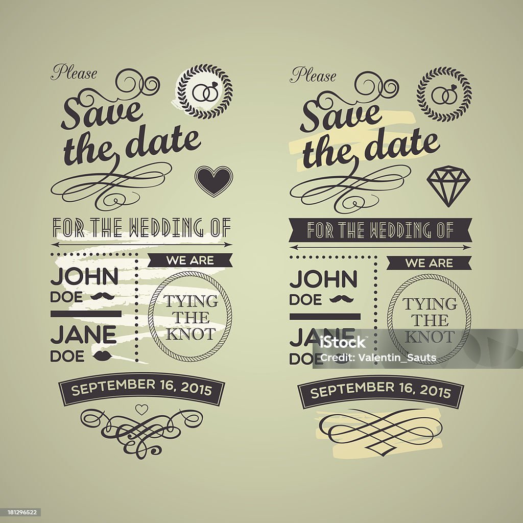 Timbres mariage vert jaune - clipart vectoriel de Amour libre de droits