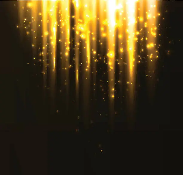 Vector illustration of Abstract yellow light streaming down from black background