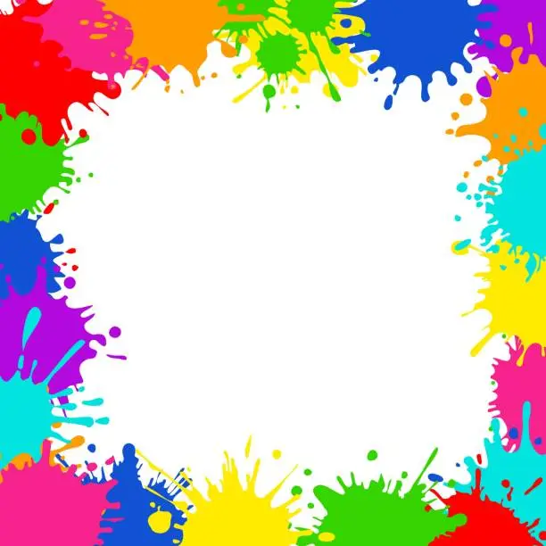 Vector illustration of Bright colorful banner. Horizontal banner with colorful paint spots and splashes. Colorful blots, multicolored splash spray paints. Frame background Vector illustration