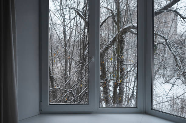 istock Window frame, view from the window, landscape with winter park trees. 1812979637