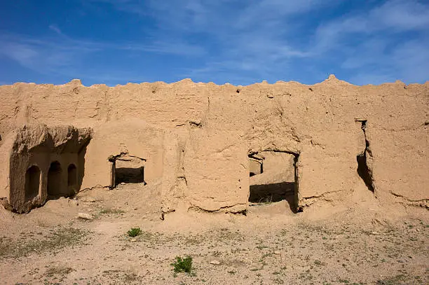 Desert Village in Iran, near Yazd,  with Adobe Houses.