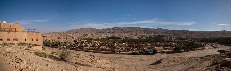 Panoramic view of an old village in the Atlas Mountains, Tunisia