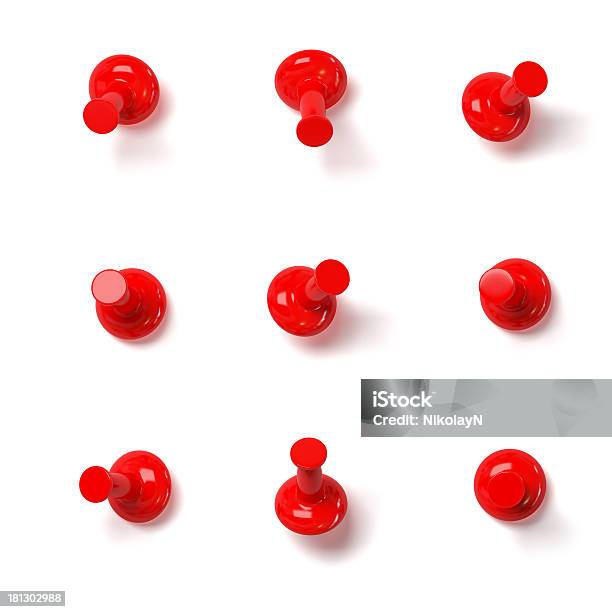 Red Push Pins Stock Photo - Download Image Now - Straight Pin, Thumbtack, Cut Out