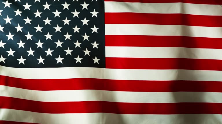 Super Slow Motion of Waving Flag of USA, Close-up.