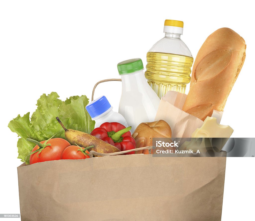 Bag of Groceries Bag of Groceries isolated on white background Bag Stock Photo