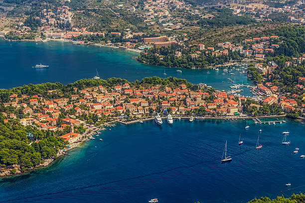 Cavtat, Croatia Helicopter aerial shoot of Cavtat. Well known tourist destination near Dubrovnik. cavtat photos stock pictures, royalty-free photos & images