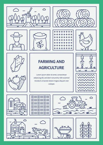 Vector illustration of Farming And Agriculture Related Vector Banner Design Concept. Global Multi-Sphere Ready-to-Use Template. Web Banner, Website Header, Magazine, Mobile Application etc. Modern Design.