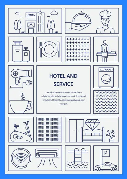 Vector illustration of Hotel And Service Related Vector Banner Design Concept. Global Multi-Sphere Ready-to-Use Template. Web Banner, Website Header, Magazine, Mobile Application etc. Modern Design.