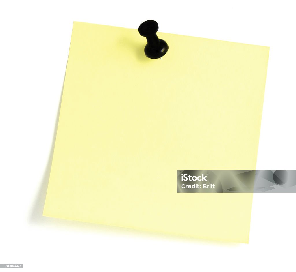 Nota autocolante amarelo em branco preto Pushpin Post-It grande plano isolado autocolante - Royalty-free Grande Foto de stock