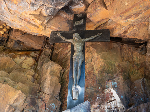 Traditional sculpture of the crucifixion of Jesus Christ on the facade of the Armenian Orthodox Church in the city of Lviv, Ukraine