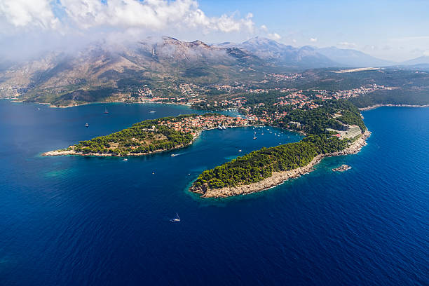 Cavtat, Croatia Helicopter aerial shoot of Cavtat. Well known tourist destination near Dubrovnik. cavtat photos stock pictures, royalty-free photos & images