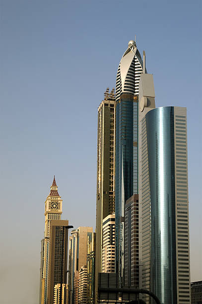 Modern skyscrapers, Sheikh zayed road, Dubai, United Arab Emirates. Dubai is the fastest growing city in the world.
