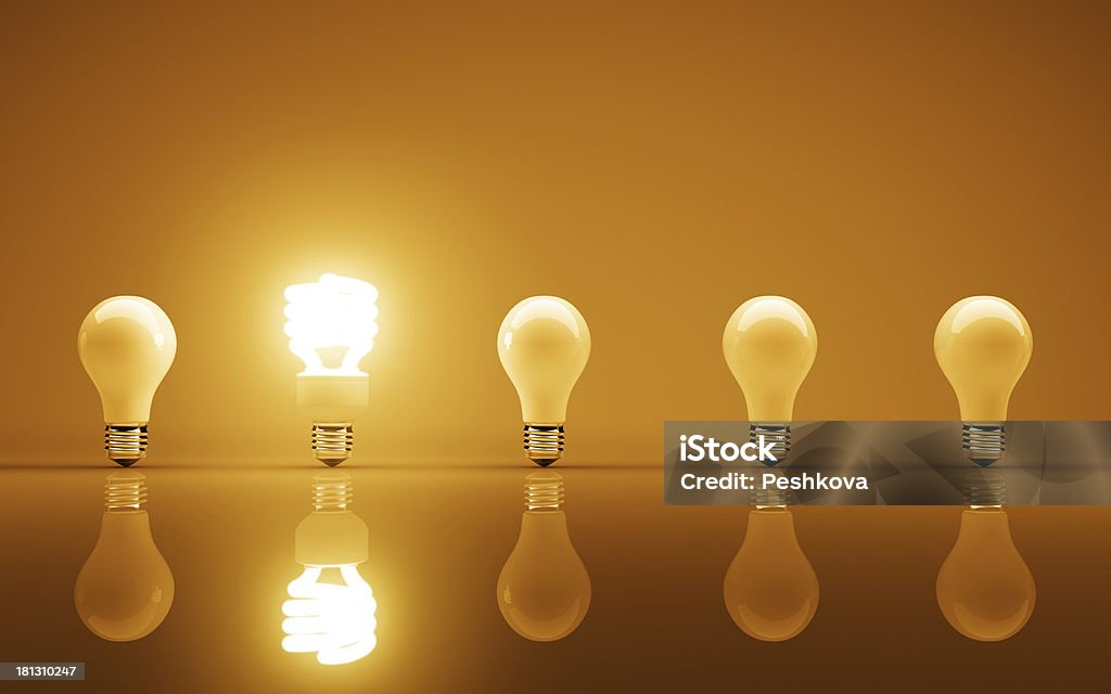 lightbulbs light bulbs on yellow bakground Black Color Stock Photo