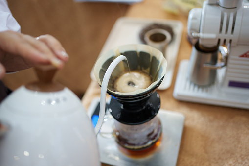 Hand coffee close-up