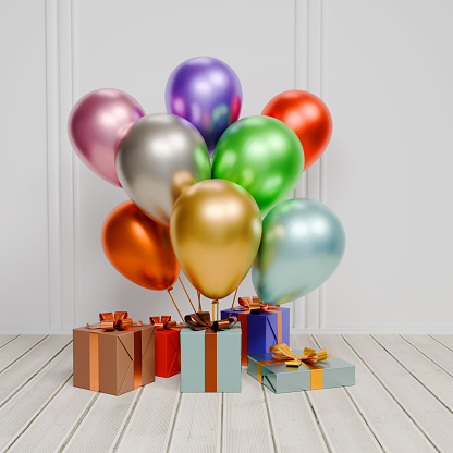 Surprise gift box and balloons