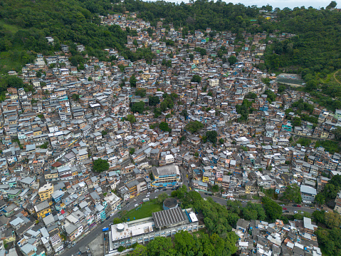 Aerial high quality image of a comunity in Tijuca, Rio da Janeiro (Brazil). Taken during the morning.