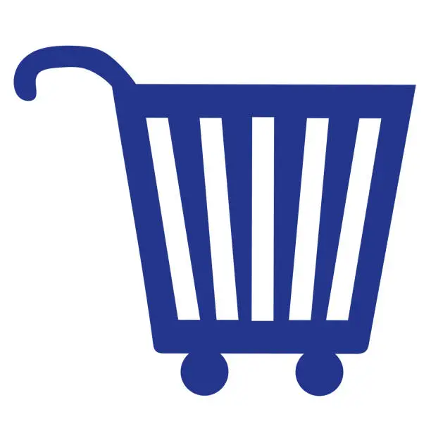Vector illustration of Shopping cart vector icon, flat design. Isolated on white background Market cart. Empty Mall shopping for website Button. Simplicity illustration for Web site design, E-commerce illustration.