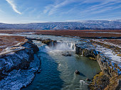 Godafoss waterfall in Iceland with the drone photography