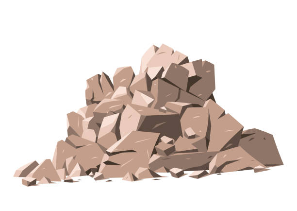 돌 더미와 땅은 흰색 배경에 고립되어 있습니다. - cornerstone stability stone construction site stock illustrations