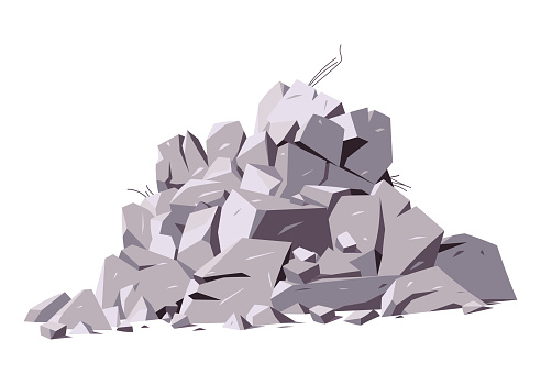 Vector concrete fragments of a destroyed building isolated on a white background