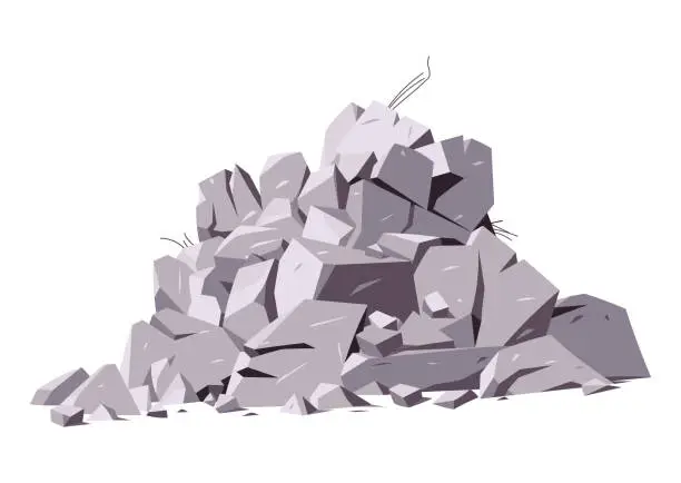 Vector illustration of Concrete fragments of a destroyed building isolated on a white background
