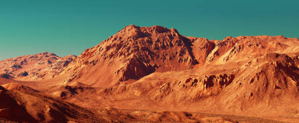 istock Mars landscape, 3d render of imaginary mars planet terrain, science fiction illustration. 1813207693