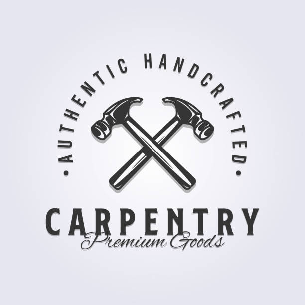 crossing vintage hammer logo vector illustration design, carpentry tool icon symbol