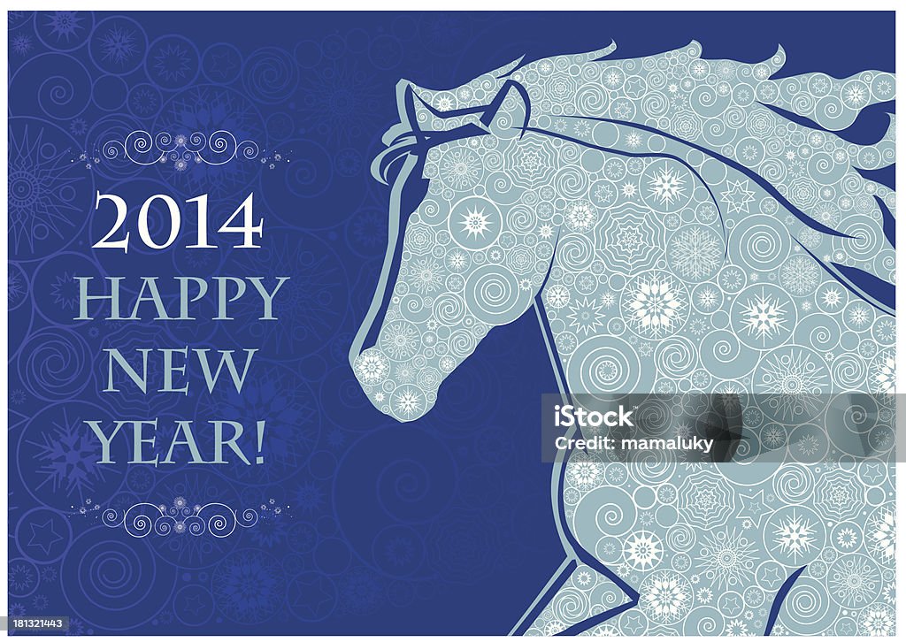 Horse head of Snowflakes Horse head of Snowflakes. Running Horse on the blue background. Merry Christmas and Happy new year. Greeting card. 2014 stock vector