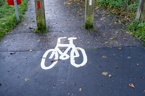 highway roadside with bicycle lane, detail of marking.