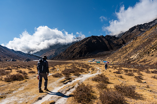 Oktang, Taplejung, Nepal - November 7 2023 : Kanchenjunga South Base Camp Trekking in the Himalayas of Nepal